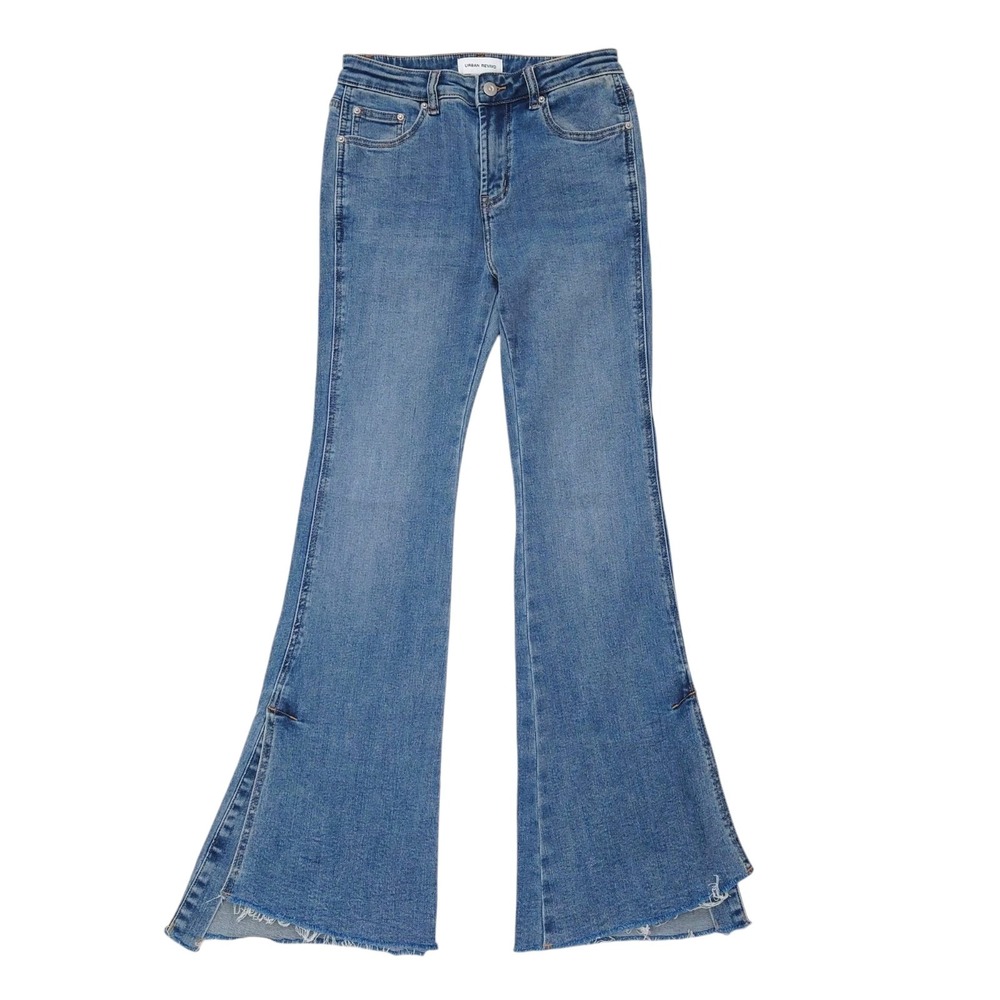Urban Revivo Womens 2 Slit Raw Hem Flare High Rise Light Blue Jeans WG30SBKF2005